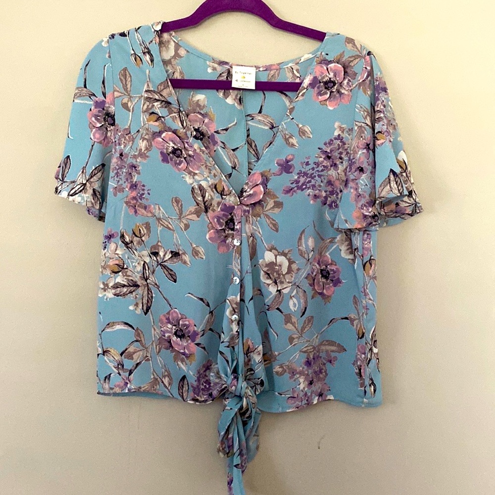 Floral Front Tie Button Down Blouse
